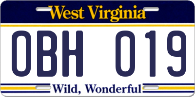 WV license plate OBH019