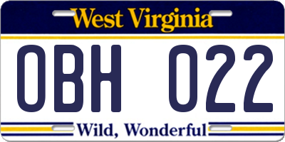 WV license plate OBH022