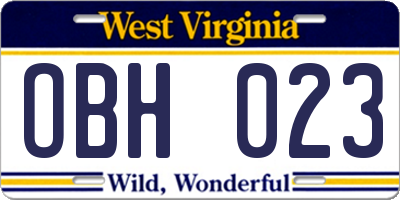 WV license plate OBH023