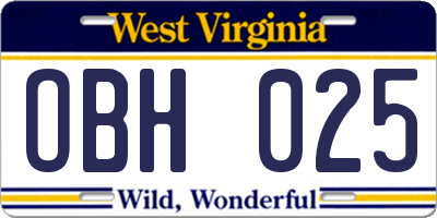 WV license plate OBH025