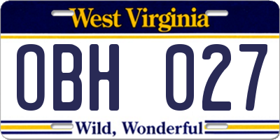 WV license plate OBH027