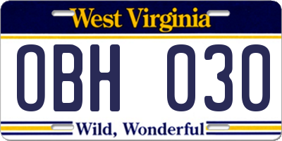 WV license plate OBH030