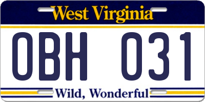 WV license plate OBH031