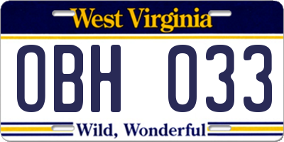 WV license plate OBH033
