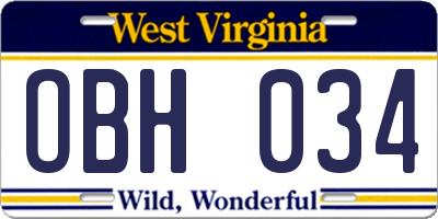 WV license plate OBH034