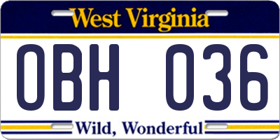 WV license plate OBH036