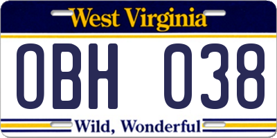 WV license plate OBH038