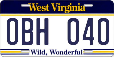 WV license plate OBH040