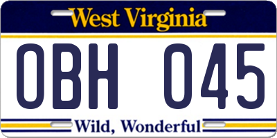 WV license plate OBH045