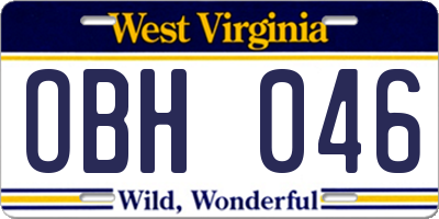 WV license plate OBH046
