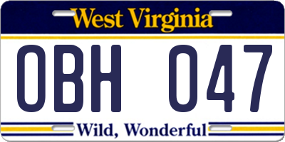 WV license plate OBH047