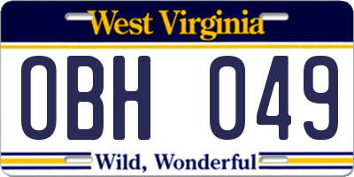 WV license plate OBH049