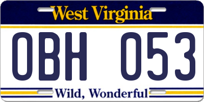 WV license plate OBH053