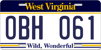 WV license plate OBH061