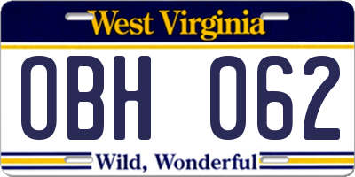 WV license plate OBH062