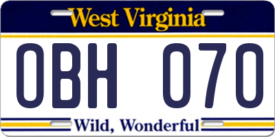 WV license plate OBH070