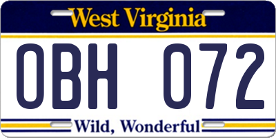 WV license plate OBH072