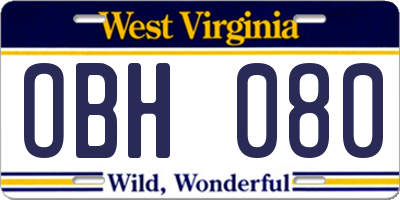 WV license plate OBH080