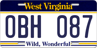 WV license plate OBH087