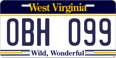 WV license plate OBH099