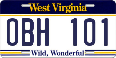 WV license plate OBH101