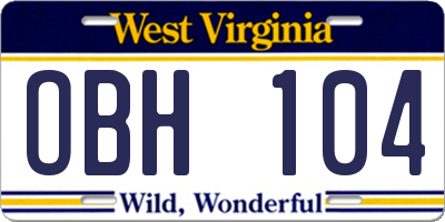 WV license plate OBH104