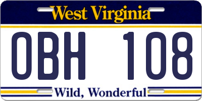 WV license plate OBH108