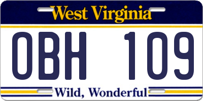 WV license plate OBH109
