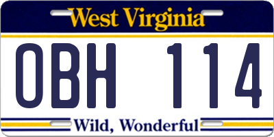 WV license plate OBH114