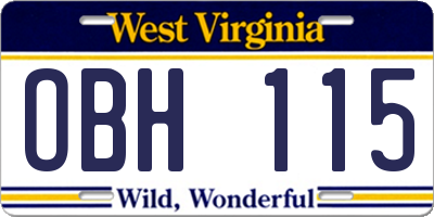 WV license plate OBH115