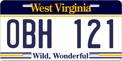 WV license plate OBH121