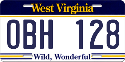 WV license plate OBH128