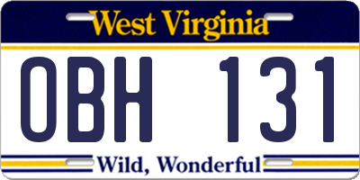 WV license plate OBH131
