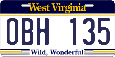 WV license plate OBH135