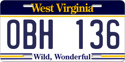 WV license plate OBH136
