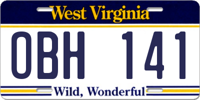 WV license plate OBH141