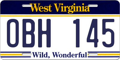 WV license plate OBH145