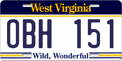 WV license plate OBH151