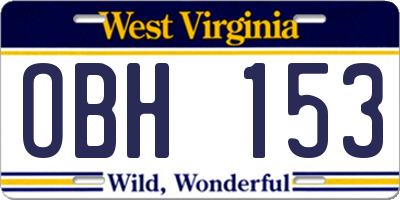 WV license plate OBH153