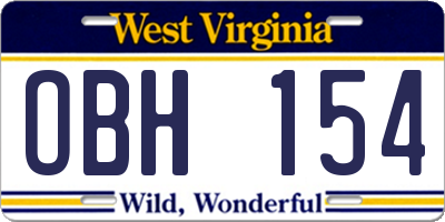 WV license plate OBH154