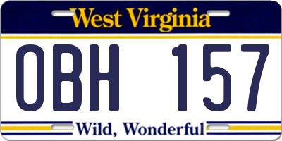 WV license plate OBH157