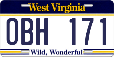 WV license plate OBH171