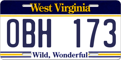 WV license plate OBH173