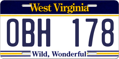 WV license plate OBH178