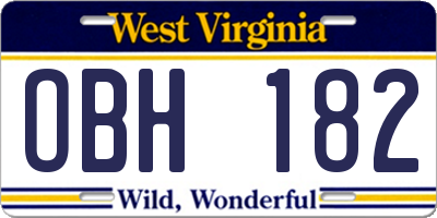 WV license plate OBH182