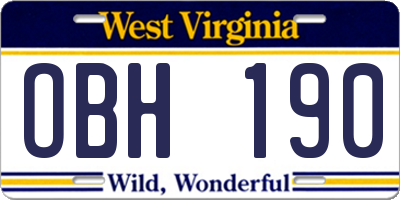 WV license plate OBH190