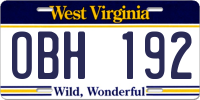 WV license plate OBH192