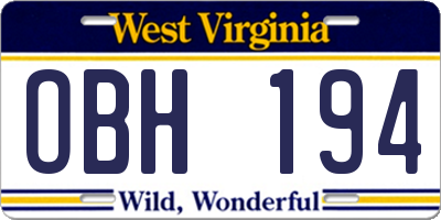 WV license plate OBH194