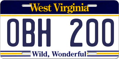 WV license plate OBH200