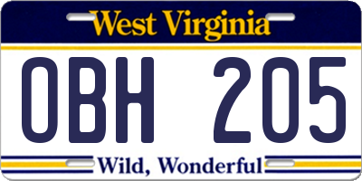 WV license plate OBH205